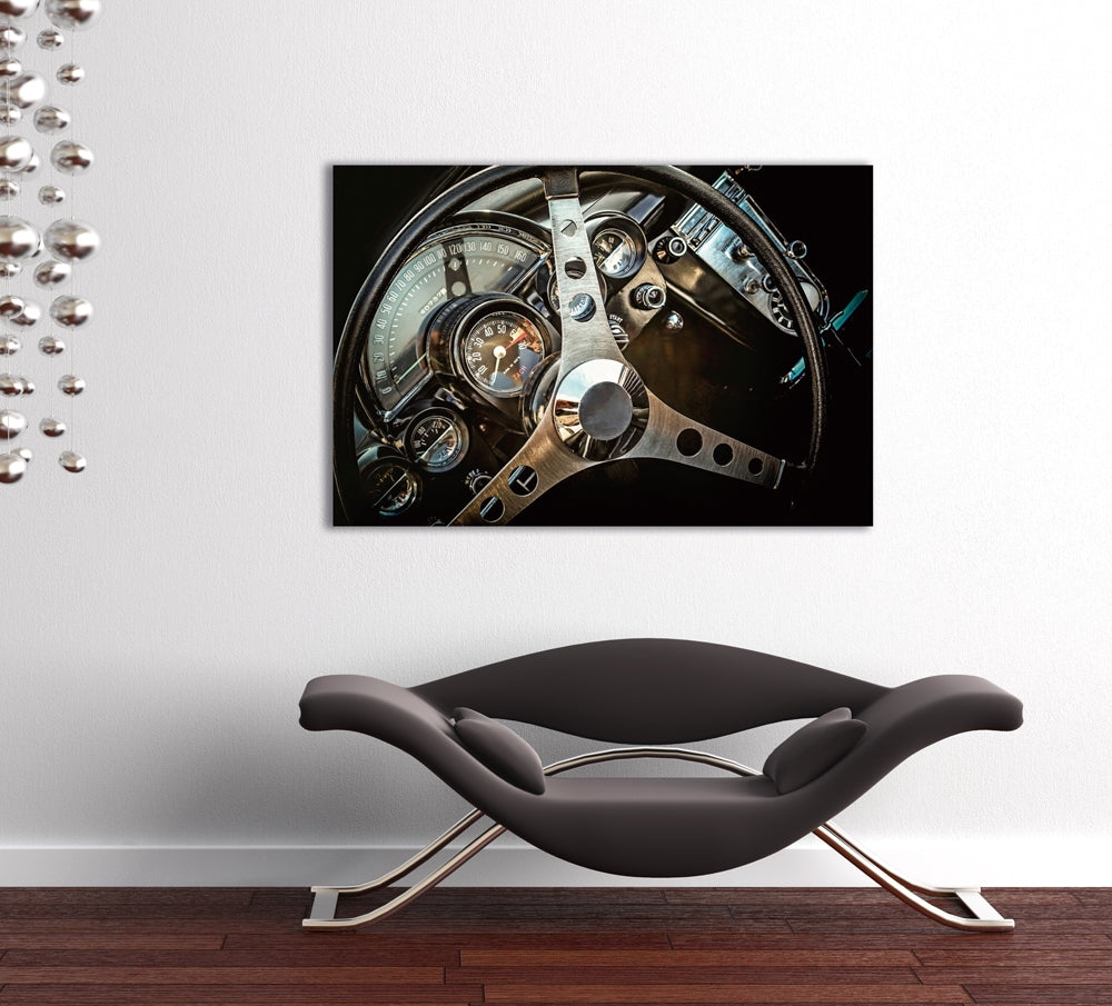 Oldtimer Steering Wheel | Glasplaat | 80 x 120 cm