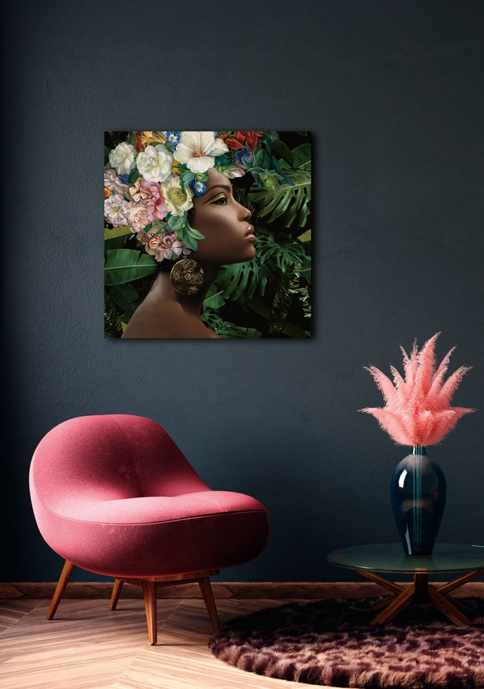 Beauty with Flowers | Glasplaat | 80 x 80 cm