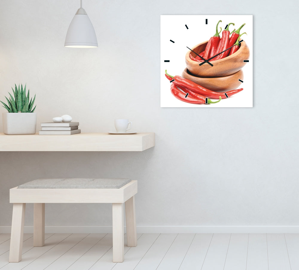 Wandklok Red Chili | Glasplaat | 60 x 60 cm