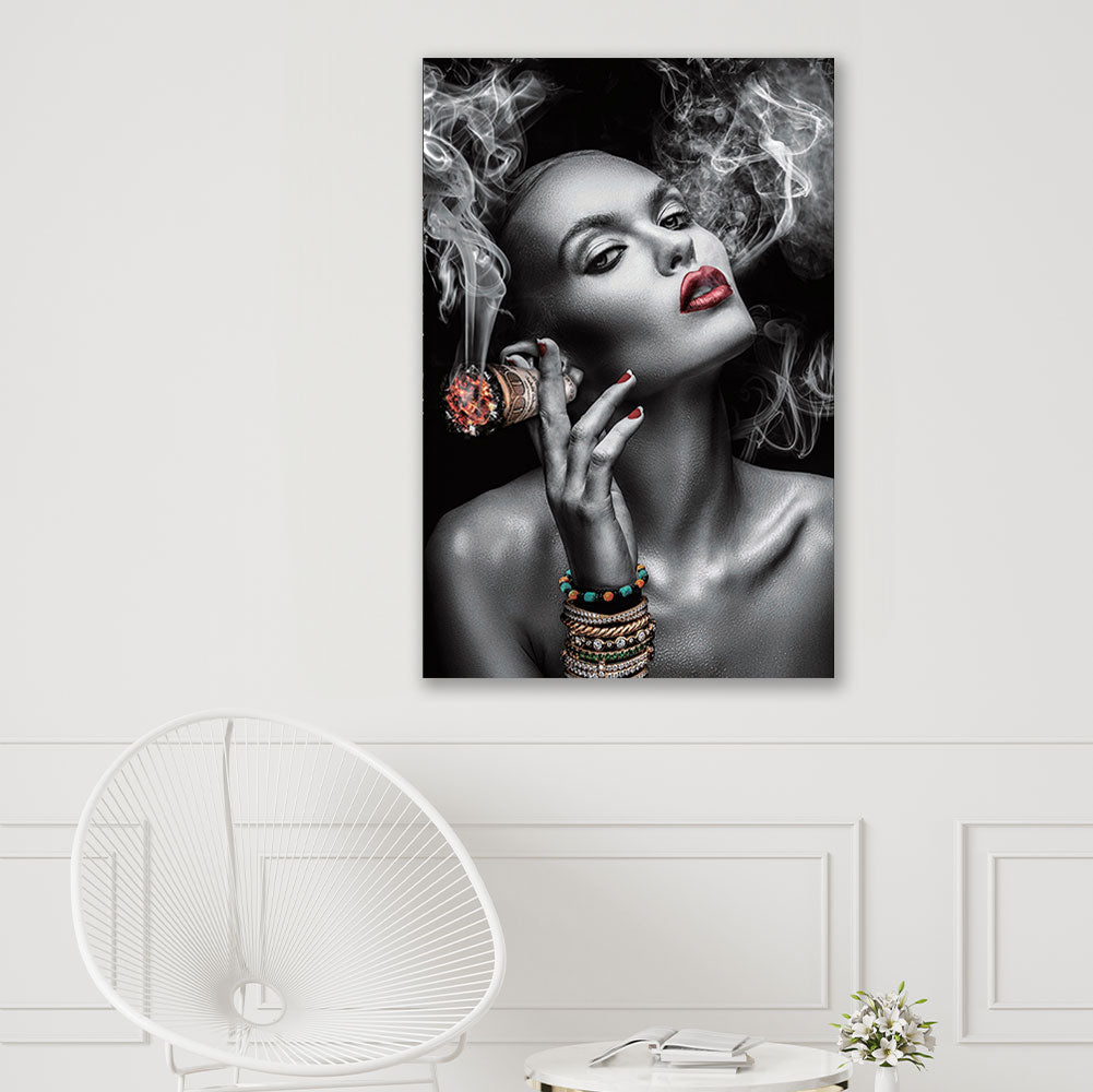 Smoking Red Lips | Glasplaat | 80 x 120 cm