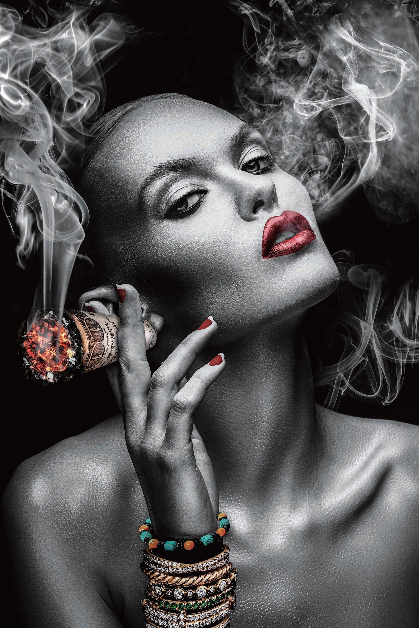 Smoking Red Lips | Glasplaat | 80 x 120  cm