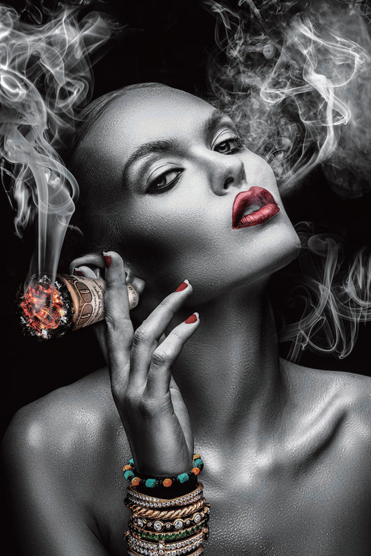 Smoking Red Lips | Glasplaat | 80 x 120  cm