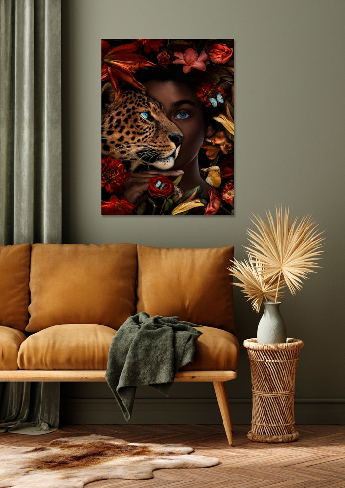 Colour Lady with Leopard | Glasplaat | 60 x 80 cm