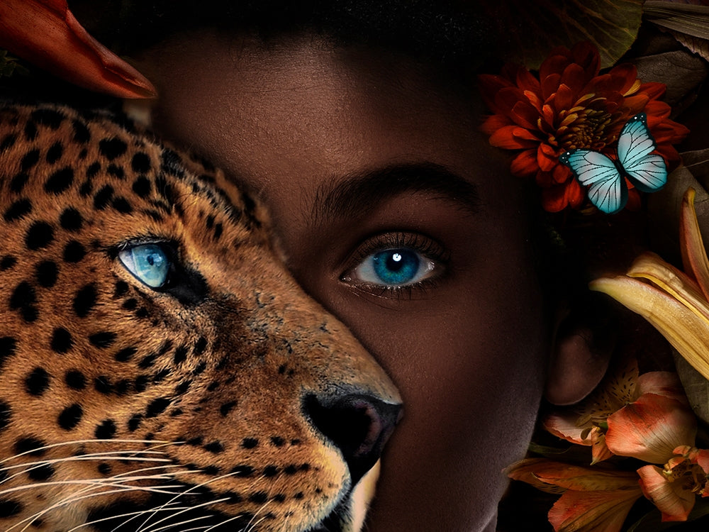 Colour Lady with Leopard | Glasplaat | 60 x 80 cm