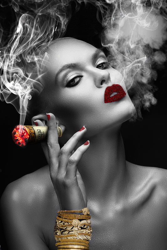 Beauty Smoking Red Lips | Glasplaat | 80 x 120 cm