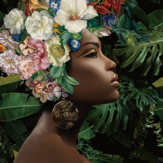 Beauty with Flowers | Glasplaat | 80 x 80 cm