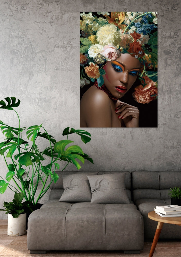 Black Beauty with Flowers | Glasplaat | 80 x 120 cm