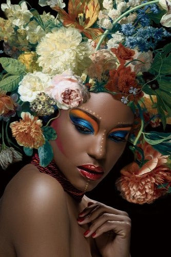 Black Beauty with Flowers | Glasplaat | 80 x 120 cm