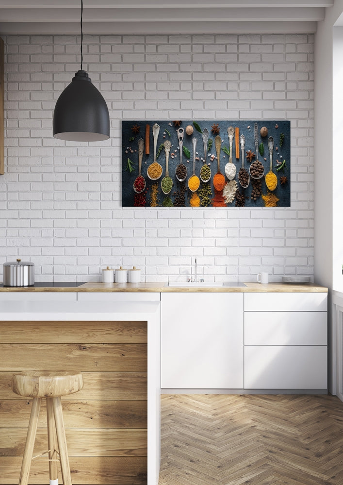 Antique spoons with spices | Glasplaat | 40 x 80 cm