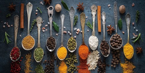 Antique spoons with spices | Glasplaat | 40 x 80 cm