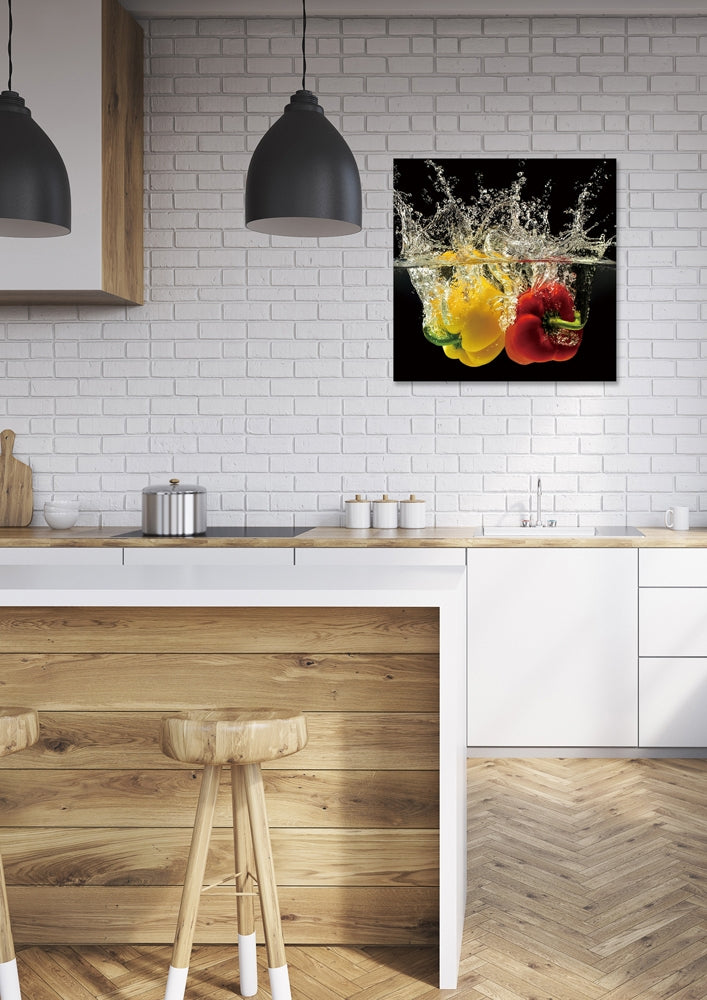 Splash Peppers | Glasplaat | 60 x 60 cm