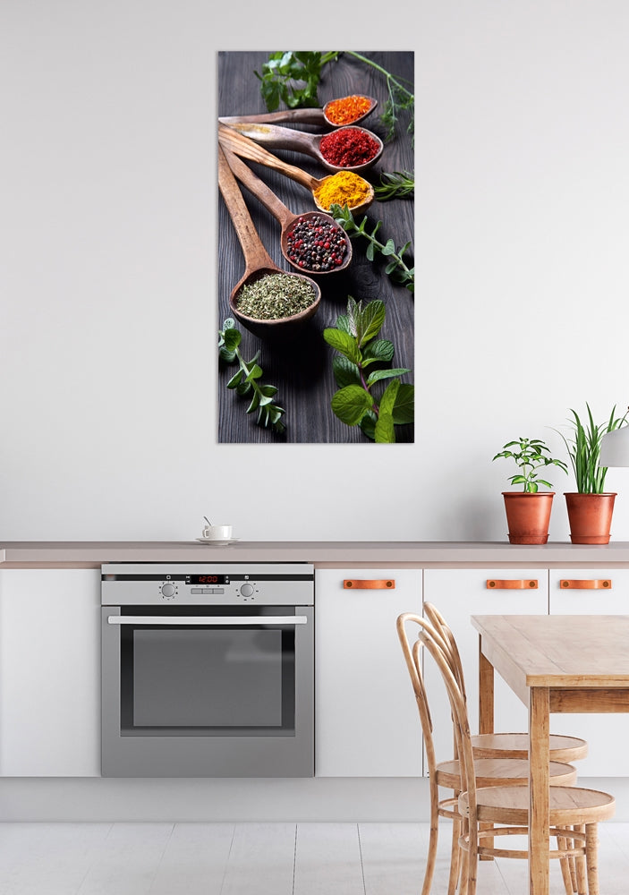 Wooden spoons with spices | Glasplaat | 40 x 80 cm