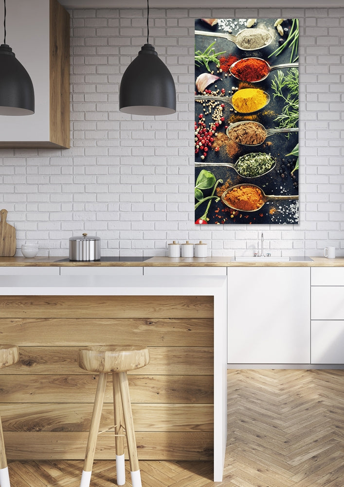Antique spoons with spices II | Glasplaat | 40 x 80 cm