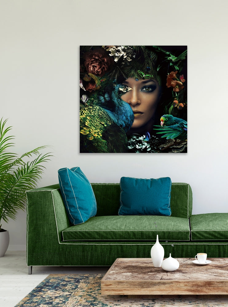 Lady the Peacock | Glasplaat | 100 x 100 cm