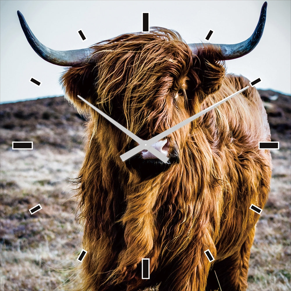 Wandklok Schotse Hooglander | Glasplaat | 60 x 60 cm